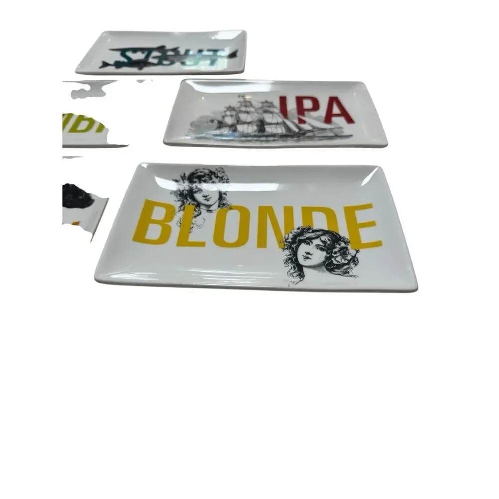 5 CRATE & BARREL CRAFT BEER MICROBREW CERAMIC APPETIZER DESSERT BARWARE PLATES
